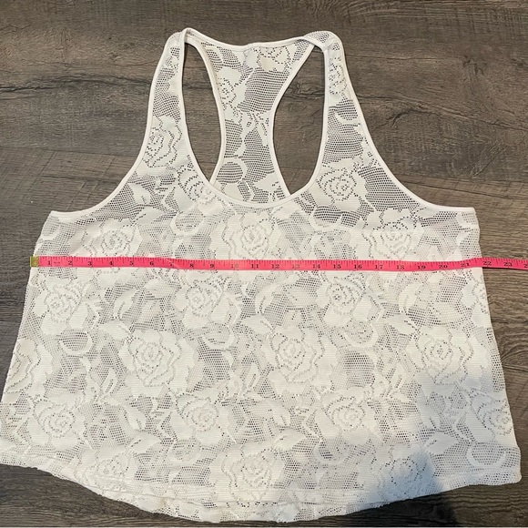 White See Through Rose Lace Athletic Crop Tank - Picture 6 of 7